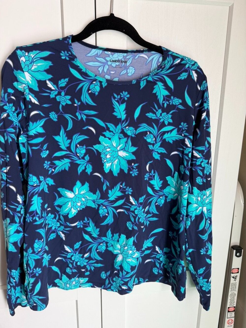 Lands' End UPF 50 Rash Guard Swim Top Deep Sea Florenza Floral L 14-16